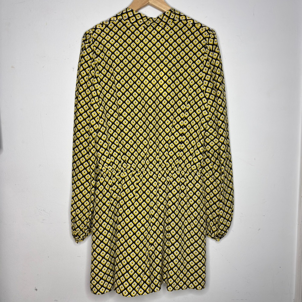 Diane von Furstenberg Silk Yellow Black Geometric Print‎ Long Sleeve Romper Sz L - Picture 8 of 11
